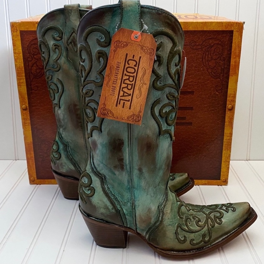 Corral C2990 Tan Turquoise Cord Stitch Cowboy Boot